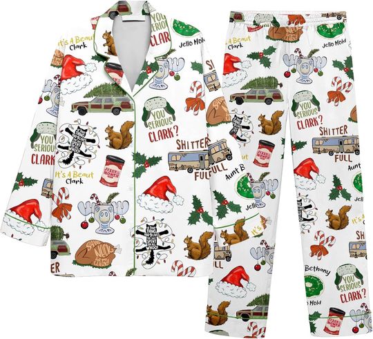 Christmas Vacation Allover Print Lounge Pajama Set including Griswold Christmas, Tree Farm Family Pajamas in White