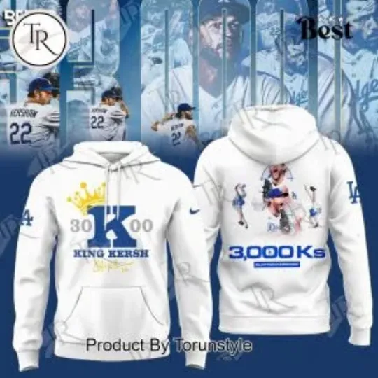 Discover 3000 Strikeout Kersh@w x L.A. D0dg*rs White Hoodie, Gift For Fans, Christmas Gift