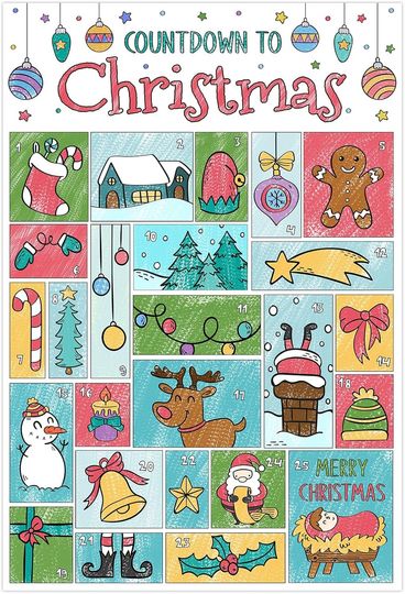 Discover D24TIME Christmas Countdown Coloring Poster for Kids Advent Calendar 2025 Holiday Wall Decor