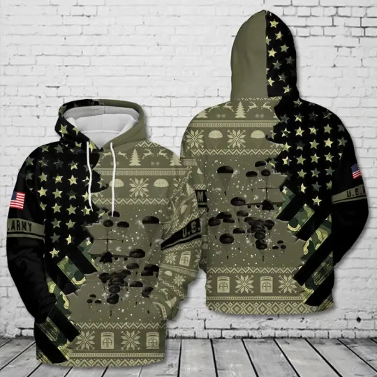 US Army 82nd Airborne Division Paratroopers Christmas 3D Hoodie