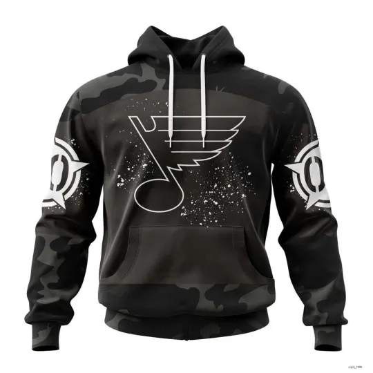 Discover Personalized St. Louis Blues Special Black Camo Design For Veterans Day Hoodie