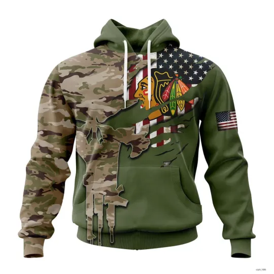 Discover Personalized Chicago Blackhawks Special Camo Skull Hoodie