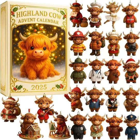 Discover Highland Cow Advent Calendar 2025, Farm Animal Christmas Countdown, Printable Kids Advent