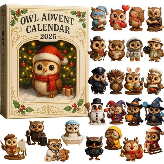Discover Owl Advent Calendar 2025 | Christmas Countdown | 24 Mini Cute Owl Collectibles Gift