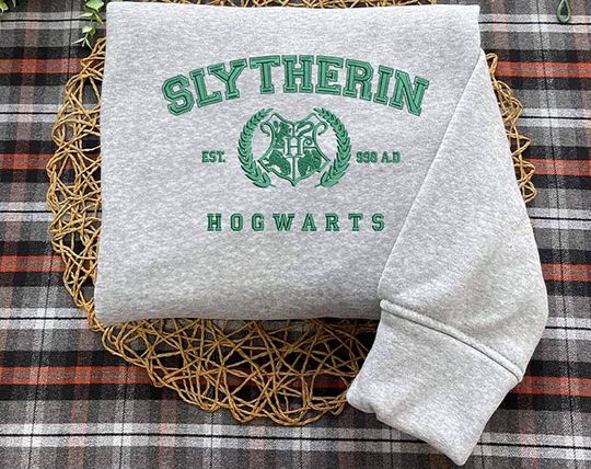 Slytherin House Embroidery Shirt, Embroidered Hogwarts Sweatshirt, Slytherin Hogwarts Wizard  Embroidered Sweatshirt, Gift Birthday.