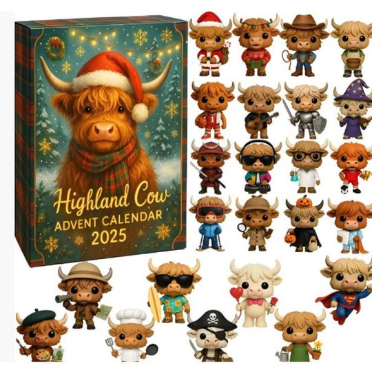 Discover Highland Cow Advent Calendar 2025  24 Cute Highland Cattle Figures  Christmas Countdown Gift
