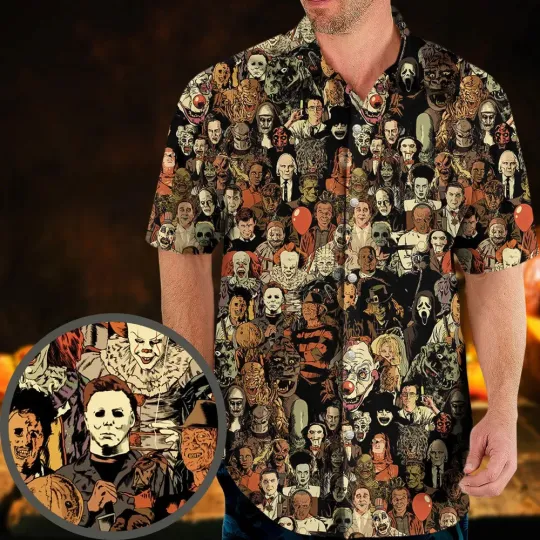 Discover Horror Movie Characters Halloween Pattern Hawaiian Shirt