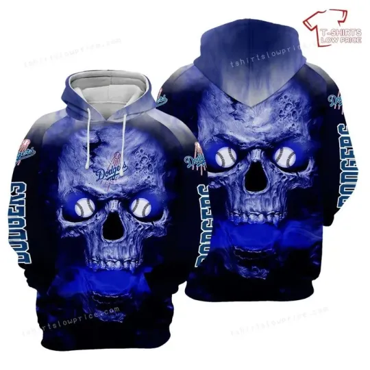 Discover L.A. D0dg*rs Big Skull On Fire 3D Hoodie, Gift For Fans, Christmas Gift