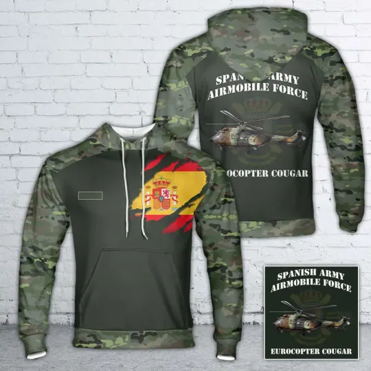Discover Custom Name Spanish Army Airmobile Force Eurocopter Cougar Hoodie 3D