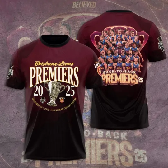 Discover Brisbane Lions Premiers 2025 3D Apparel Shirt