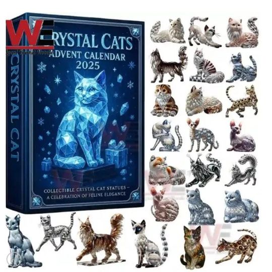 Discover Crystal Cats Advent Calendar 2025, 24 Mini Cat Figurines | Xmas Countdown Gift, Feline Collectible Decor