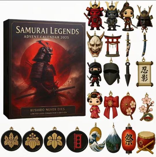 Discover Samurai Advent Calendar 2025, 24 Mini Warrior Ornaments | Japanese Bushido Decor, Xmas Countdown Gift
