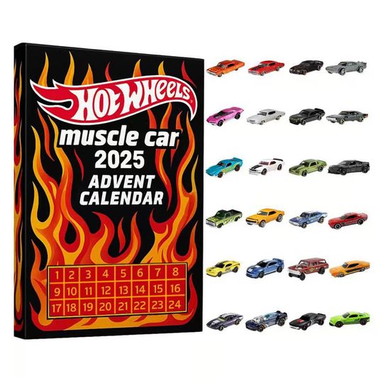 Discover Muscle Car Advent Calendar 2025, 24 Mini Die-Cast Car Models, Kids Xmas Countdown Gift, Collector Vehicle Ornaments