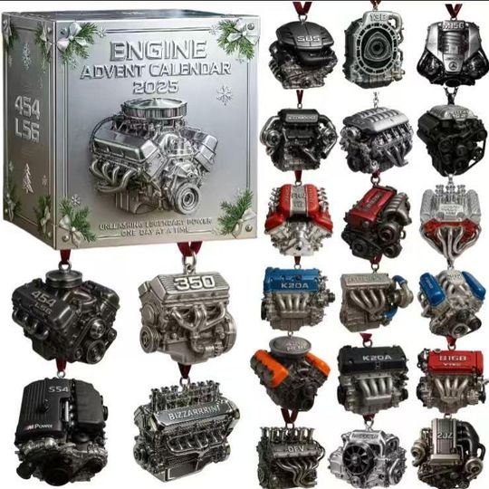 Discover Engine Advent Calendar 2025, 24 Mini Car Engine Ornaments, Xmas Countdown Gift for Car Lovers, Mechanical Collectibles