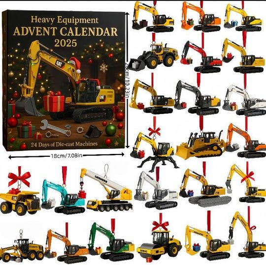 Discover Heavy Equipment Advent Calendar 2025, 24 Mini Construction Vehicle Models, Kids Xmas Countdown Gift, Bulldozer & Excavator Ornaments