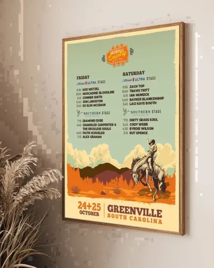 Discover Greenville Country Music Fest Tour Poster Greenville SC October 2025 Vertical Poster