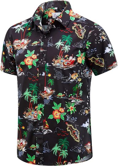Discover EUOW Men's Hawaiian Short Sleeve Printed Button-Down Shirt for Summer Beachwear