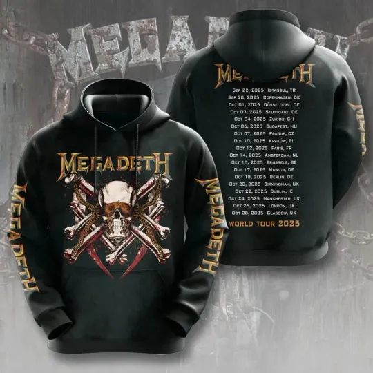 Megadeth Heavy Metal Rock Band 3D Hoodie World Tour 2025