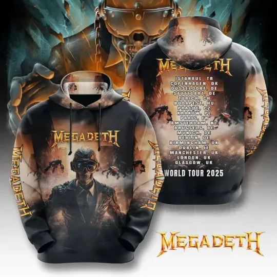Megadeth Heavy Metal Rock Band World Tour 2025 3D Hoodie