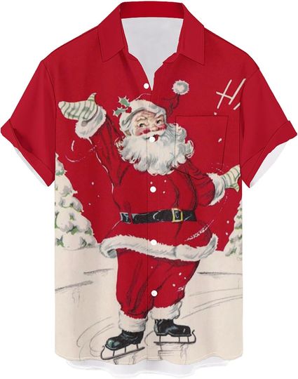 Discover QIVICIMA Men's Aloha Shirt Halloween Christmas Santa Print Holiday Hawaiian Shirt Button Down Party