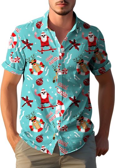 Discover Yoimira Christmas Hawaiian Shirt for Men, Santa Claus Tropical Short Sleeve