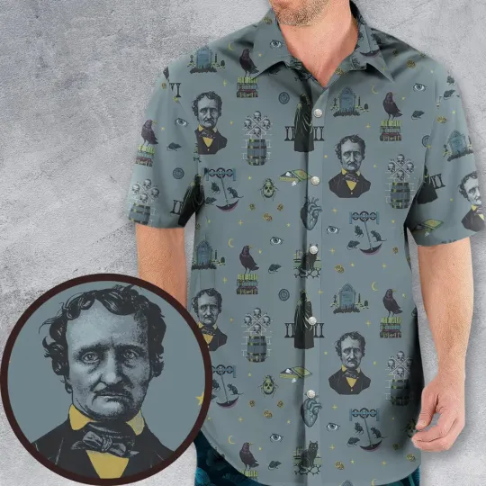 The Dark Themed Edgar Allan Poe Hawaiian Shirt