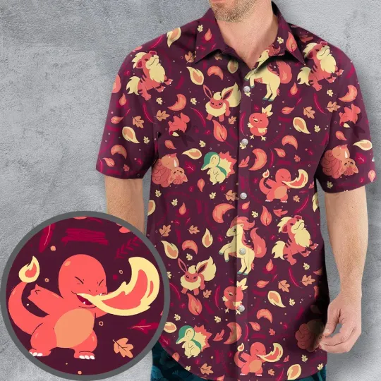 Discover Fire Poke*mon Pattern Hawaiian Shirt