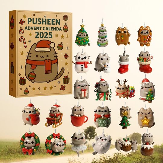 Pusheen Advent Calendar Christmas, 24 Days Cute Pusheen Cat Gifts, Christmas Decorations Countdown Box,  Holiday Collectible Set