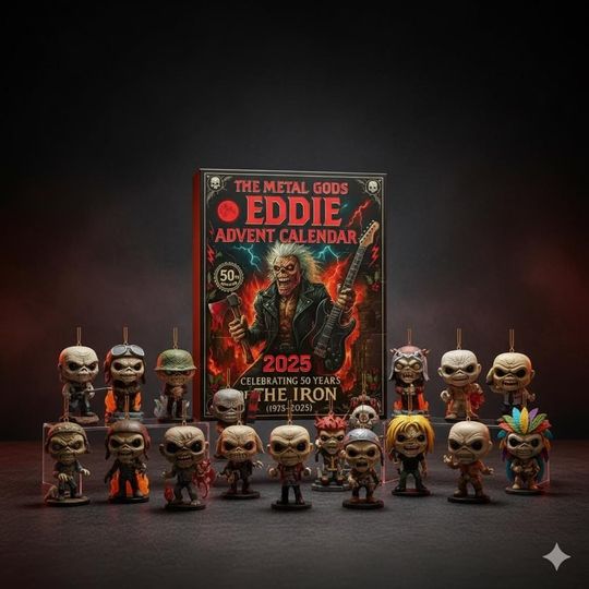 Discover 24 Days Eddie Advent Calendar 2025 The Iron Metal Rock God 2D Acrylic Set 24pcs Band Figure Ornaments Christmas Countdown Gift for Fans