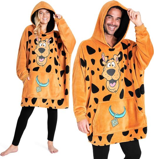 Discover Scooby-Doo! Wearable Blanket for Women and Men, Hoodie Fleece Oversized Hooded Loungewear with Sherpa Hood and Pocket Brown