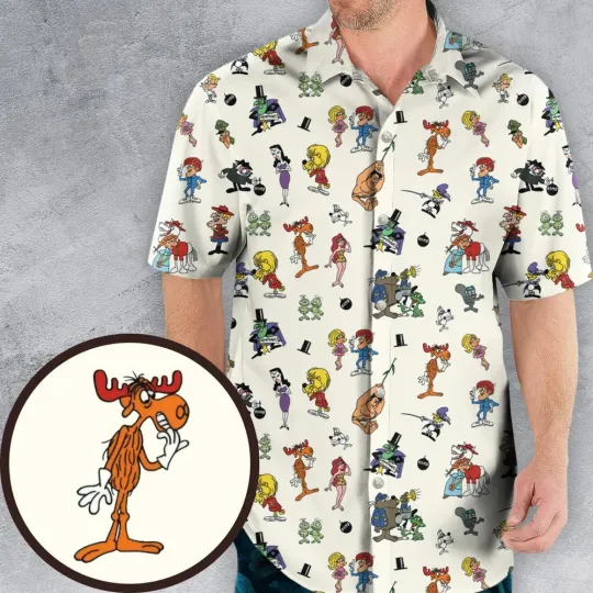 Discover The Adventures of Rocky and Bullwinkle and Friends Characters Pattern Hawaiian S