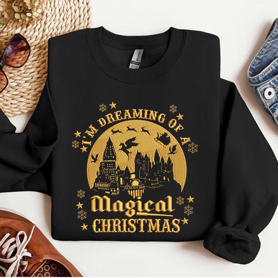 Discover I'm Dreaming Of A Magical Christmas Embroidered Sweatshirt, Wizard Christmas Embroidered Shirt, Merry Christmas Gift, Winter Gift