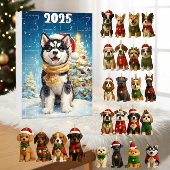 Discover Christmas Husky, Craft Your Festive Countdown with 24 ACRYLIC Advent Christmas Boxes, Advent Calendar for kids, Christmas dog