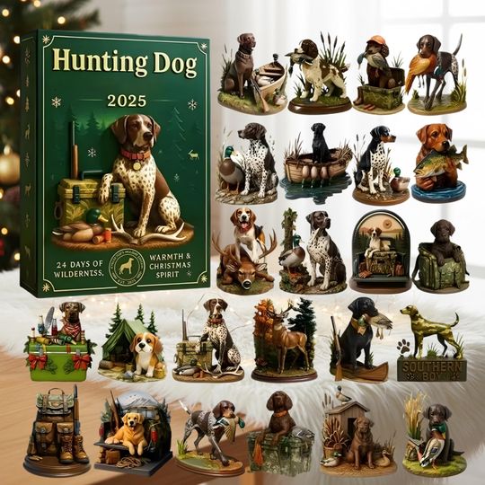 Discover Hunting Dog Advent Calendar 2025, 24 Days of Hunting & Sporting Dog Figurines, Christmas Gift for Hunters and Dog Owners