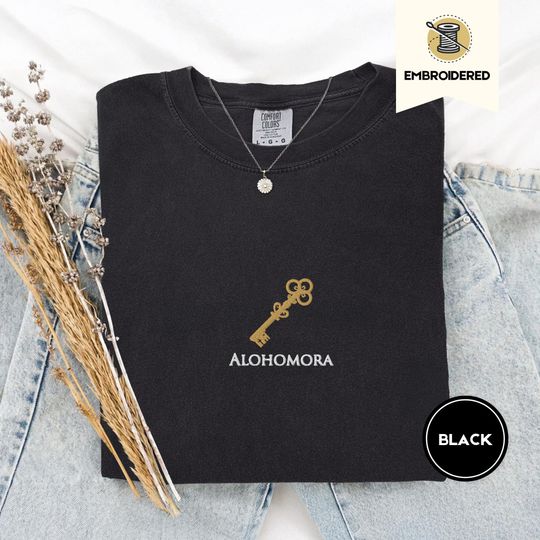 Discover Alohomora Embroidered Key Sweatshirt  Magical Spell-Inspired Cozy Crewneck, Wizard School Aesthetic, Witchcore Bookish Gift