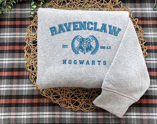 Lover Ravenclaw House Embroidered Sweatshirt, Hogwarts Wizard Embroidered Sweatshirt, Hogwarts House Embroidered Sweatshirt.