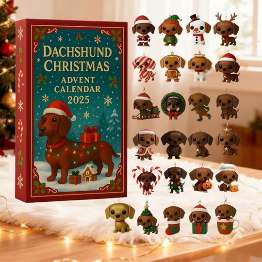 Discover Dachshund Christmas 2D Flat Acrylic Ornaments Advent Calendar, 24 Day Dachshund Figurines, Festive Holiday Countdown Gift for Dog Lovers