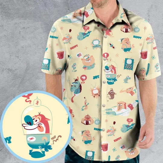 Discover Ren and Stimpy Pattern Hawaiian Shirt