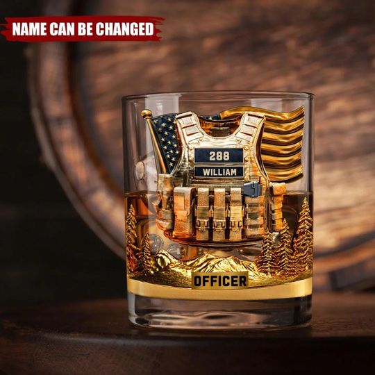 Discover Personalized Police Officer Whiskey Glass with Name and Badge Number