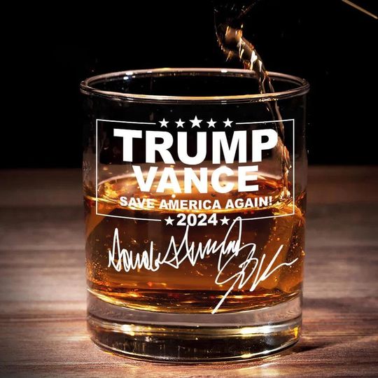 Discover Trump 2024 Vance Whiskey Glass, JD Vance, President Trump, Republican, MAGA, Trump Supporter