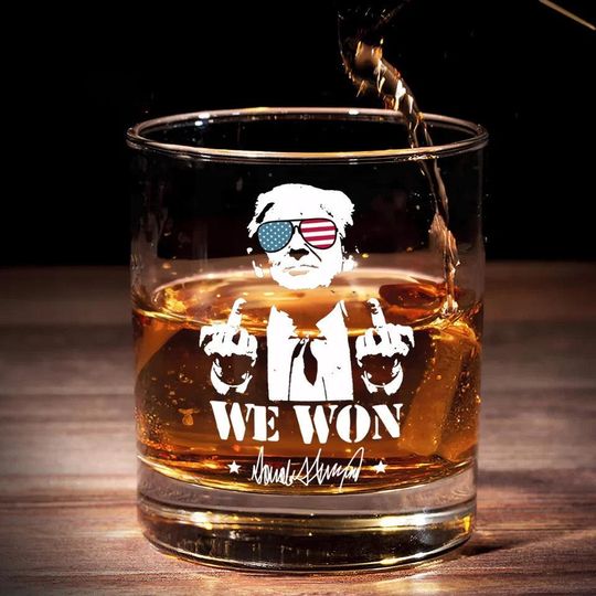 Discover Trump We Won Whiskey Glass 11oz, MAGA Supporter Gift, Presidential Drinkware