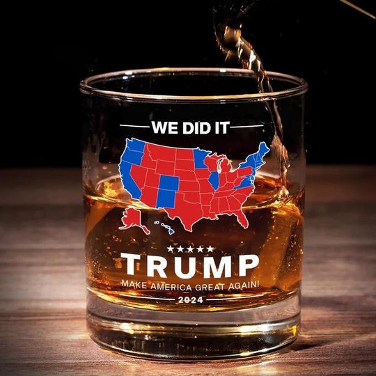 Discover Trump 2024 Whiskey Glass, 47th President, Make America Great Again, Patriotic Gift, Trump Supporter Mug