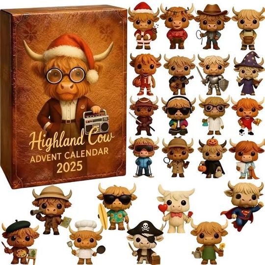 Discover Highland Cow Advent Calendar 2025, 24 Days of Cute Hairy Coo Figurines, Scottish Gift for Cow Lover & Collector