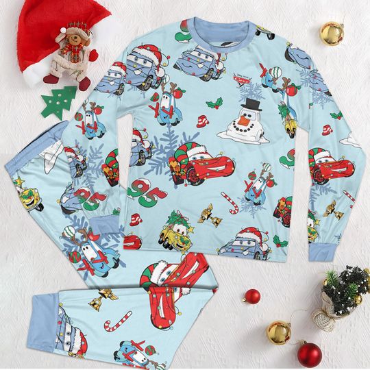 Discover Retro Radiator Springs Cars Christmas Pajamas Set, Pixar Cars Holiday Sleepwear Set, Lightning McQueen Xmas Party PJs, Disney Christmas PJs