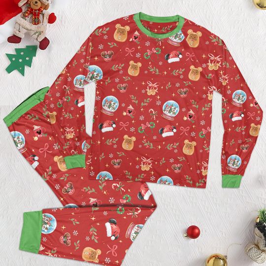 Discover Retro Minnie Mouse Snowman Coquette Bow Pajamas Set, Mickey Mouse Snow Globe Sleepwear, Disney Christmas Pajamas, Family Xmas Matching PJs