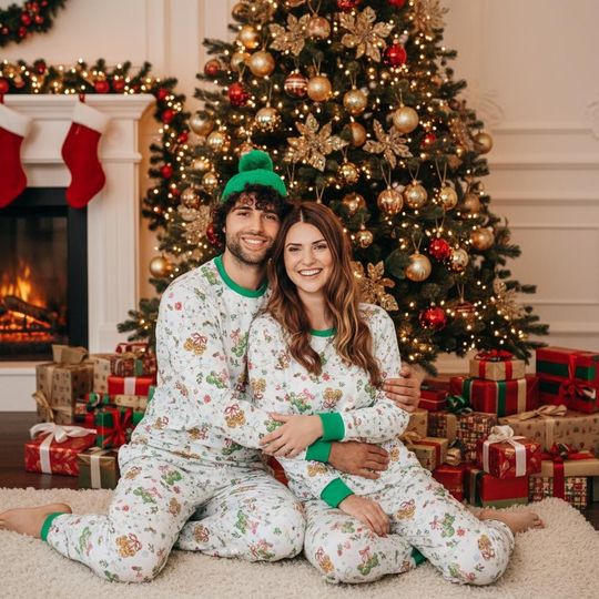 Discover Watercolor Mickey Jingle Bells Coquette Bow Pajamas Set, Mickey Holly Berry Vibes Sleepwear, Disney Christmas Pajamas, Family Matching PJs