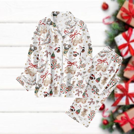 Discover Retro Mickey Christmas Ear Pajamas Set, Disney Christmas Women’s Pajama Set, Disney Vacation Pajamas