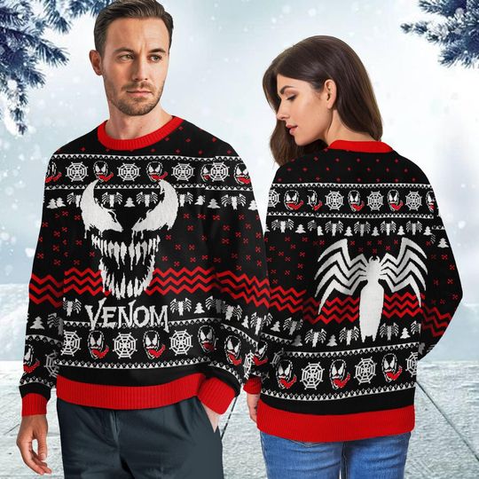 Venom Ugly Christmas Sweater, Superhero Xmas Sweatshirt, Superhero Movie Holiday Sweater