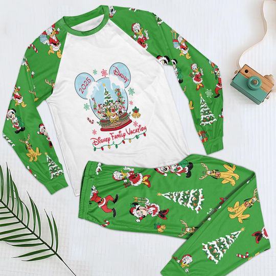 Discover Custom Mickey and Friends Santa Snow Globe Pajamas Set for Disney Family Christmas Vacation 2025