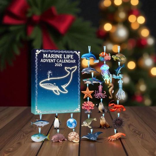 Marine Life Advent Calendar 2025, 24 Day Ocean Lover Countdown Box, Sea Animal Acrylic Gift, Christmas Advent Calendar for Nature Lovers